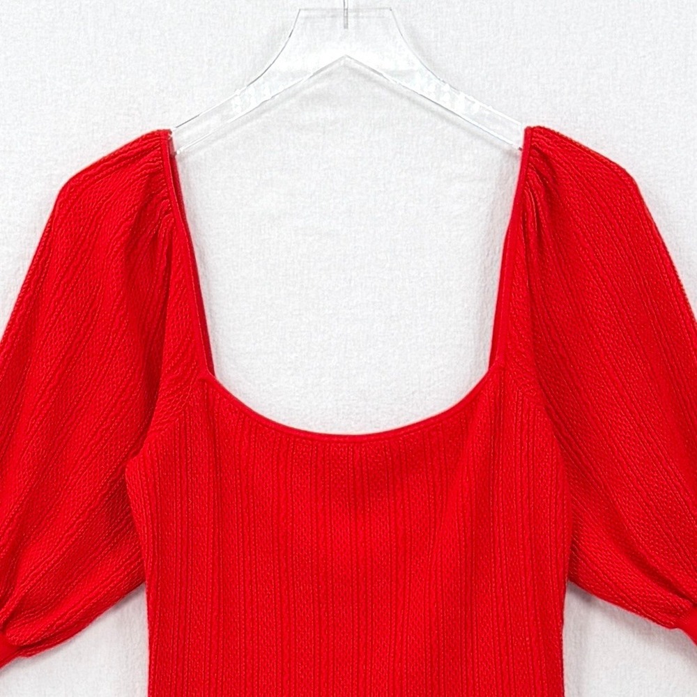 SEZANE Alessia Top Womens Large Red Square Neck Knit Puff Sleeve Sweater French - Picture 6 of 16